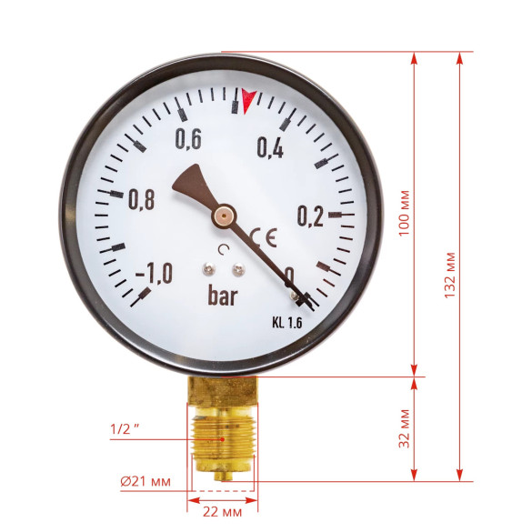 Вакуумметър, 100 мм, 1/2 цола - изображение 3