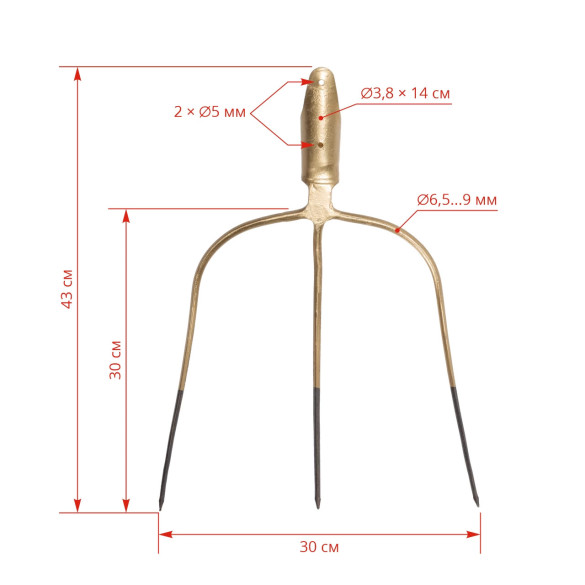 Вила за сено, с три рога, без дръжка, 30 × 30 см - изображение 3